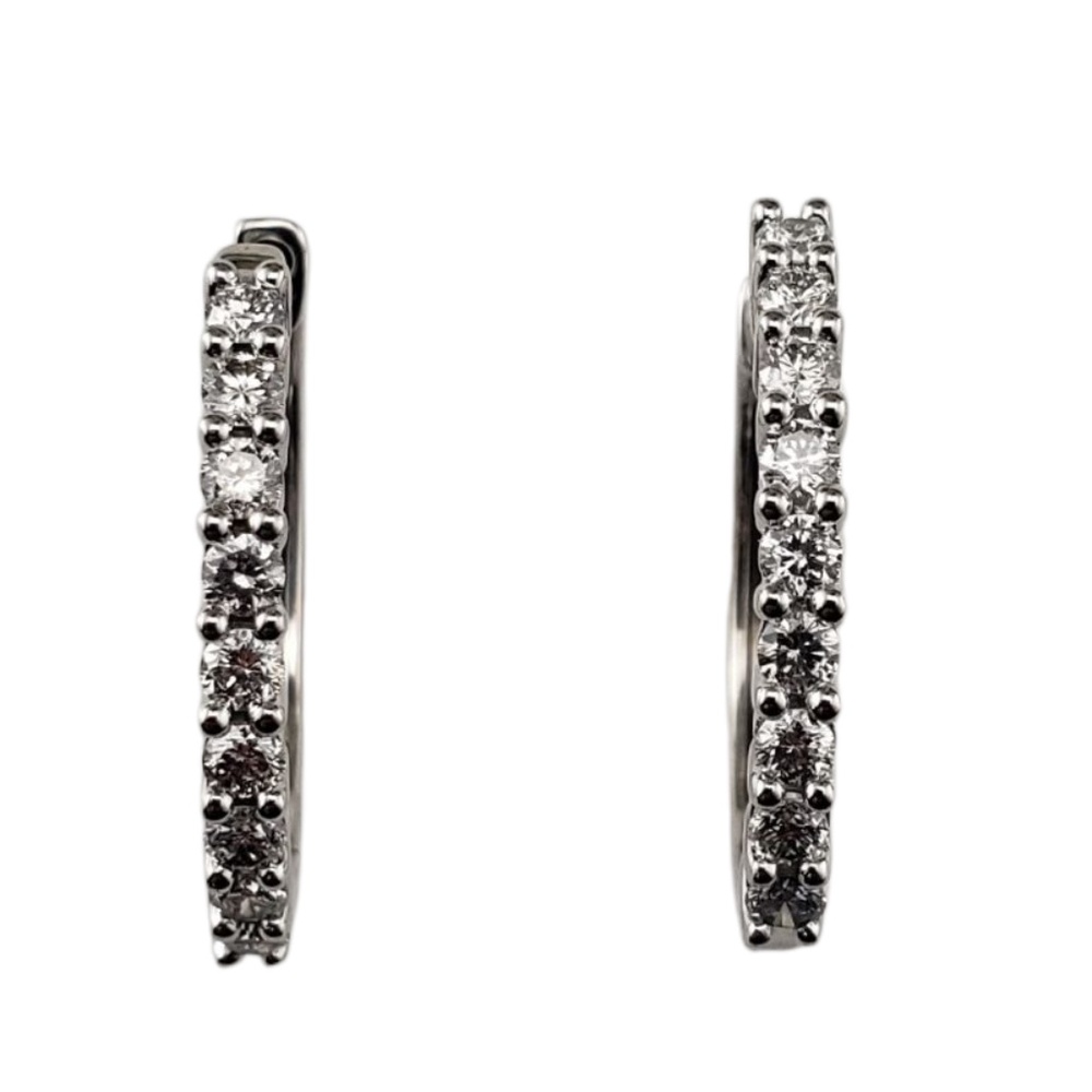 14 Karat White Gold Diamond Hoop Earrings #21375